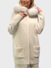 KNIT CASHMERE COAT WITH FOX TRIM HOOD: IVORY