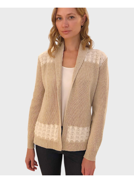 CASHMERE TWO-TONES OPEN CARDIGAN WITH KNIT DETAILS