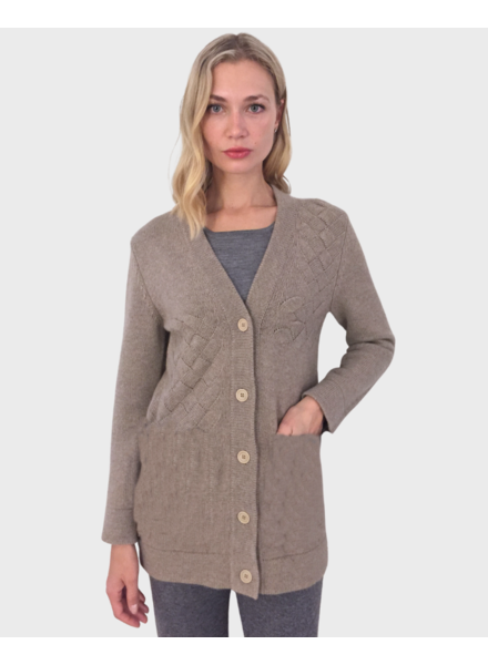 KNIT CASHMERE CARDIGAN: BEIGE