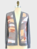 CARDIGAN W/ PRINTED SILK: BRUSH STROKES: GRAY