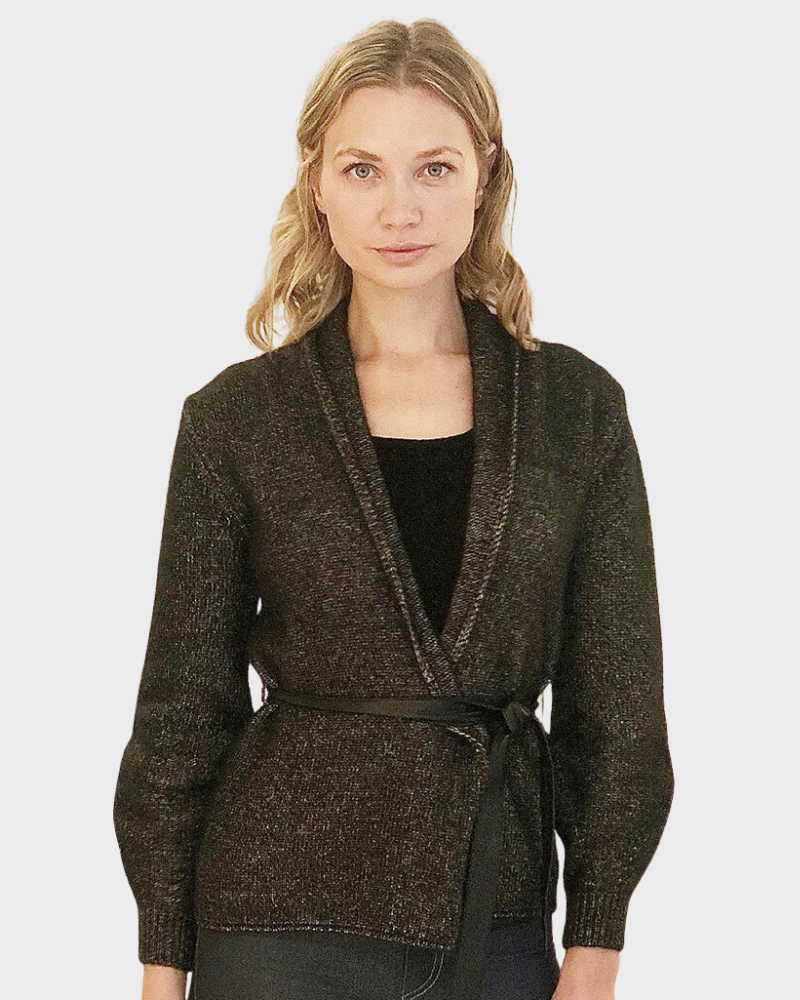 CASHMERE GOLD FOIL JACKET WITH LEATHER BELT: BLACK