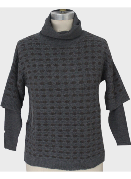 TEXTURED  DOUBLE COLLAR SWEATER, ANTHRACITE-BROWN