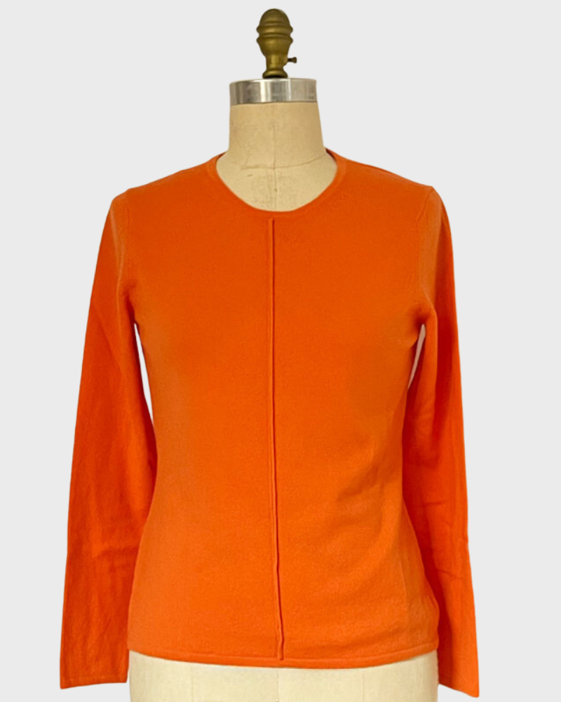 LS KNITTED CREW WITH CENTER PIPING:ORANGE