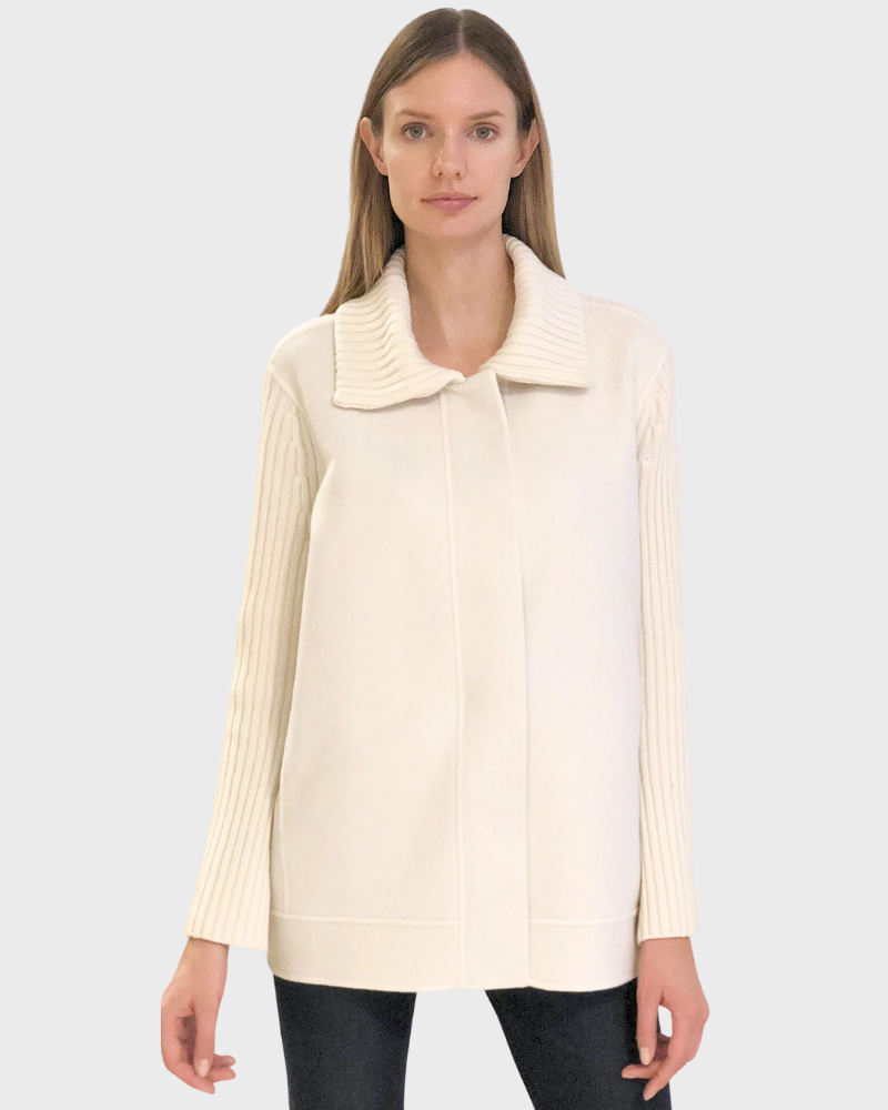 DOUBLE FACE WOOL - CASHMERE KNIT JACKET: Ivory