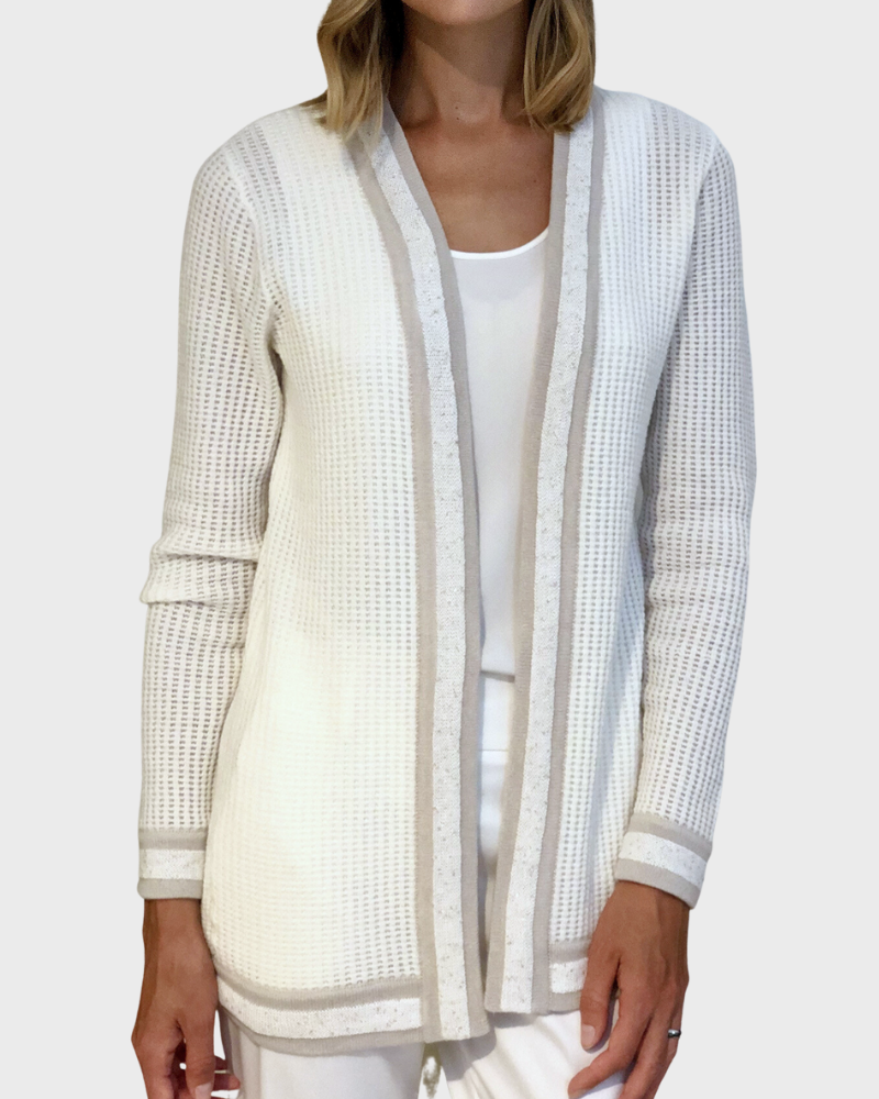 CASHMERE OPEN CARDIGAN WITH SEQUINS: IVORY-SAND