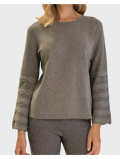 CASHMERE CREWNECK SWEATER WITH RUFFLES: GRAY