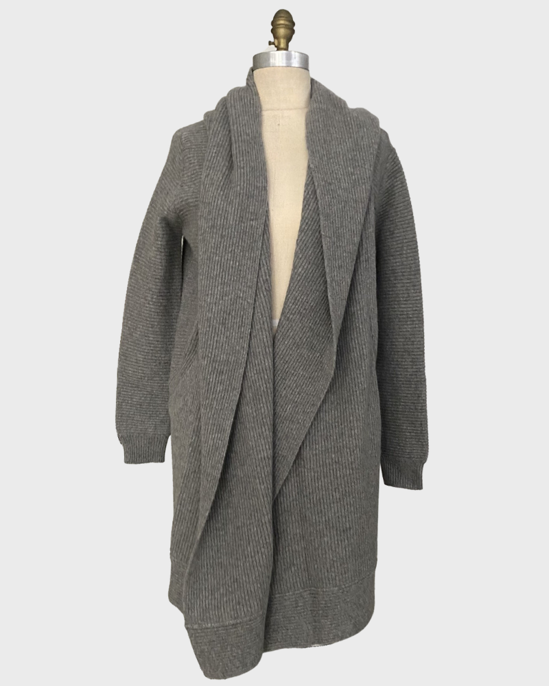 CASHMERE LONG HOODED SWEATER, GRAY