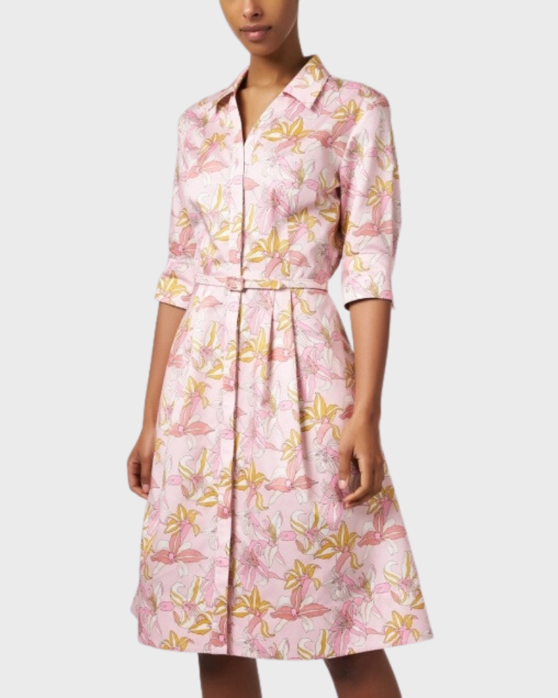 SHIRT DRESS W/ SHORT FRENCH CUFF SLEEVES: TIGER LILY: PINK
