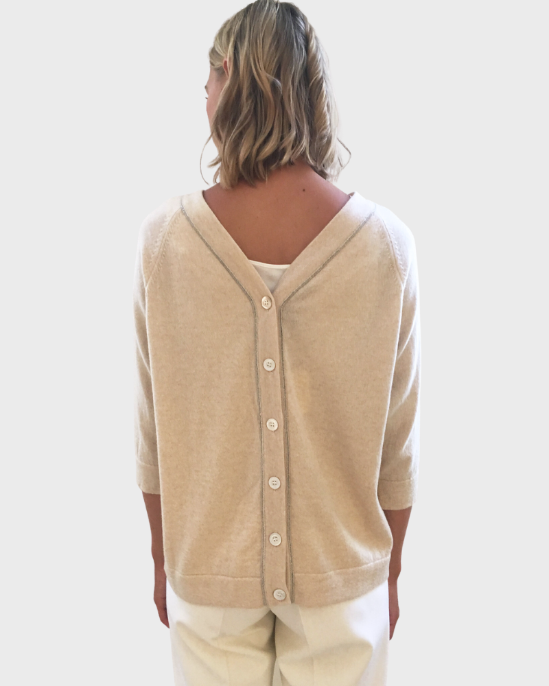 BUTTON BACK CASHMERE SWEATER: SAND