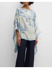 CASHMERE PRINTED PONCHO: REGATTA: BLUE