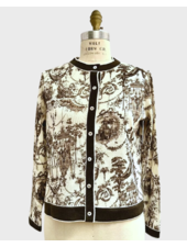 CASHMERE PRINTED CARDIGAN: TOILE DU JOUY: TAUPE