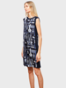 SILK PRINT DRESS WITH CASHMERE SIDE PANEL: BITS: NAVY