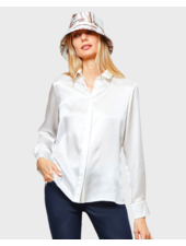 SILK COLLAR BUTTON FRONT WITH SIDE SLITS SHIRT: SIMONA: IVORY