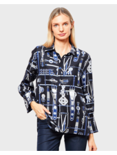 POP OVER SILK PRINTED SHIRT: BITS: NAVY