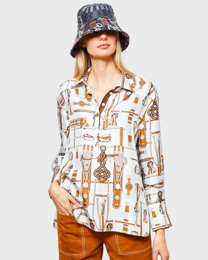 Off-White Silk Shirt with Graphic Print