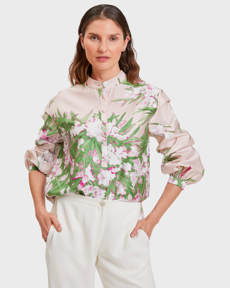 100% COTTON PRINTED POP OVER WITH POET SLEEVE COTTON PRINTED SHIRT: LIGURIA: PINK