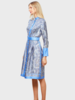SILK BUTTON FRONT COLLARLESS DRESS WITH BELT PRINT: PAISLEY: BLUE
