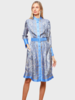 SILK BUTTON FRONT COLLARLESS DRESS WITH BELT PRINT: PAISLEY: BLUE