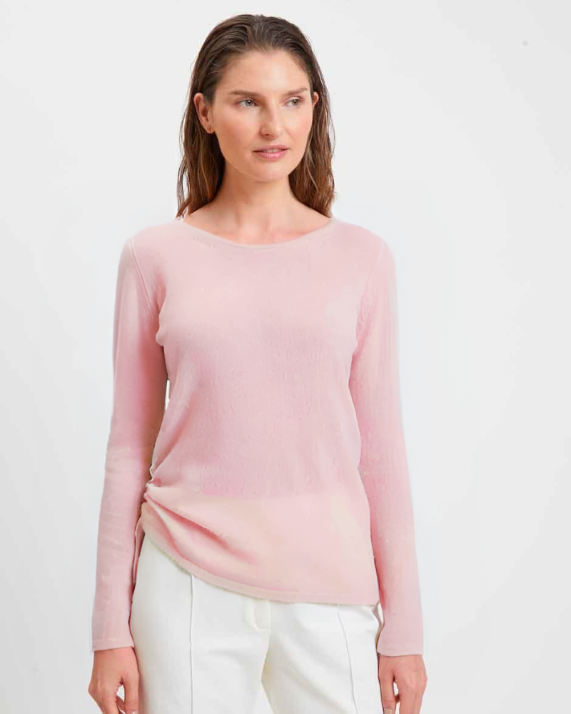 GIULIA 100% CASHMERE KNITTED CREW NECK:  PINK