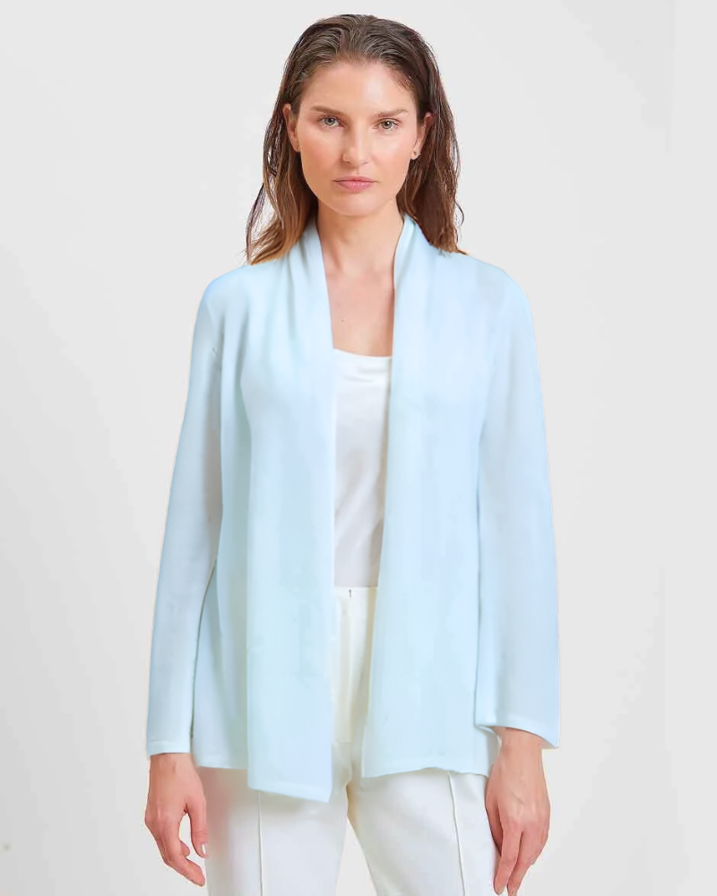 PAOLA FEATHER WEIGHT 100% CASHMERE CARDIGAN: LIGHT BLUE