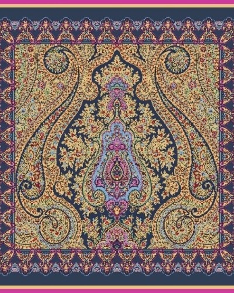 SILK PRINTED SHAWL: PAISLEY : NAVY