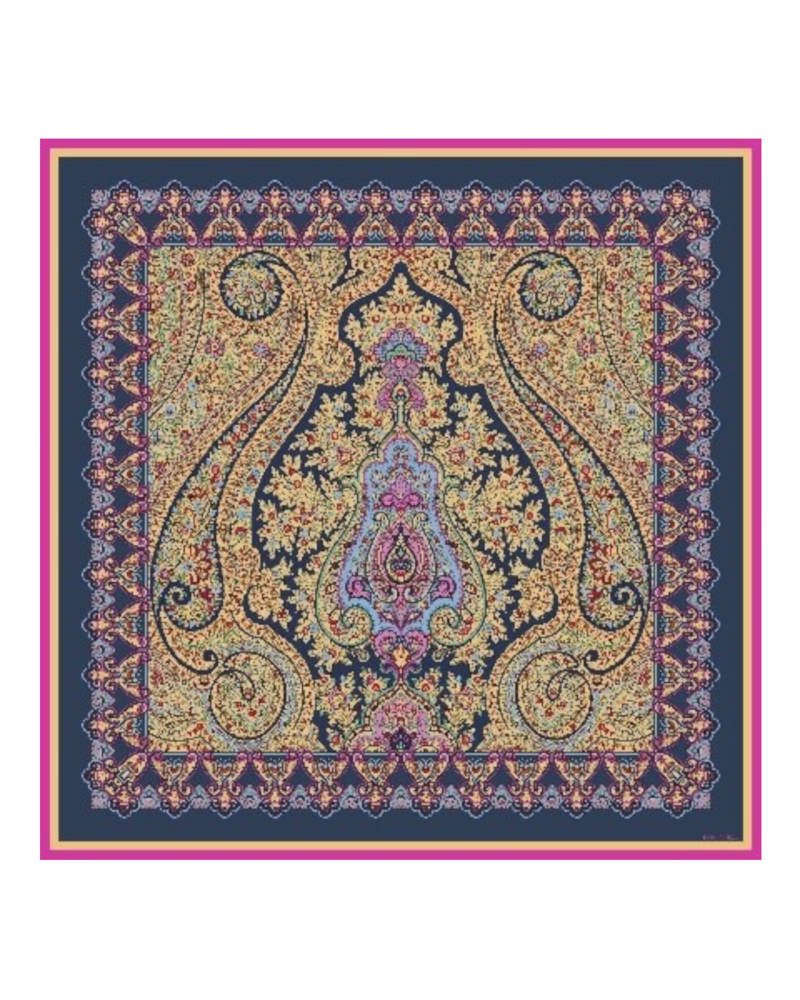 SILK PRINTED SHAWL: PAISLEY : NAVY