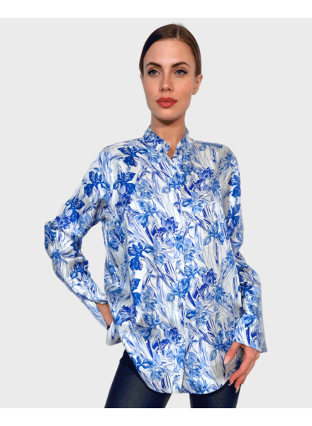 SILK PRINTED SHIRT: IRIS BLUE