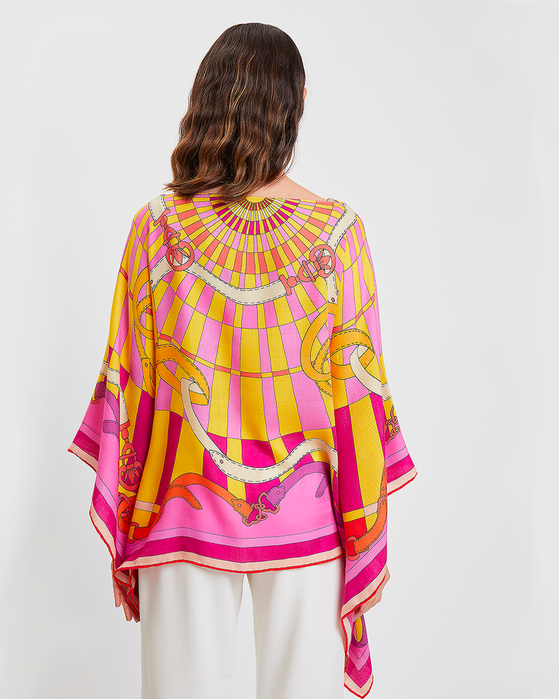 CASHMERE  PRINTED PONCHO: FIRENZE: HIBISCUS