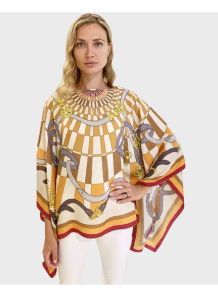 CASHMERE PRINTED PONCHO: FIRENZE: ORANGE