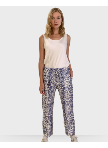 SILK PANTS W/ DRAW-STRINGS: LEOPARD: BLUE