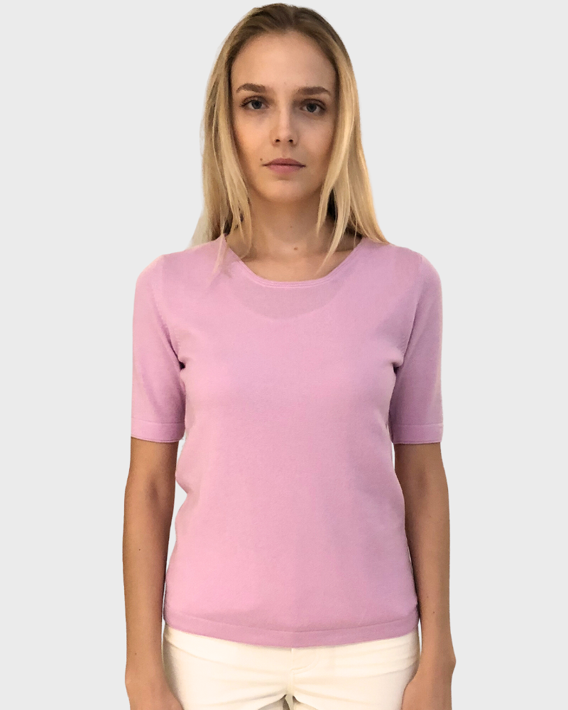 CASHMERE MIDDLE SLEEVES CREWNECK TOP: PINK