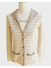 STRIPED COTTON TWIN SET: TAUPE-IVORY: JACKET + SHELL