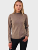 SUPERFINE RUFFLE NECK TWO-TONE SWEATER: TAUPE-CHARCOAL