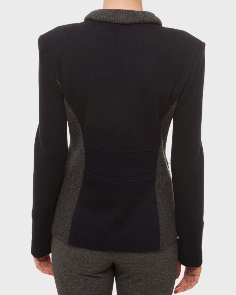 FABRIC AND KNIT BLAZER: NAVY-GRAY