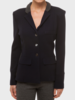 FABRIC AND KNIT BLAZER: NAVY-GRAY