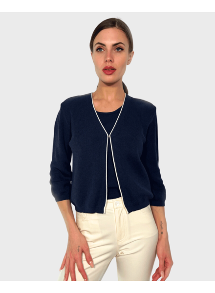 ORGANIC COTTON ELBOW SHORT SLEEVE CARDIGAN: NAVY