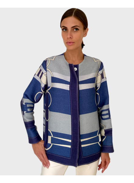 WOOL PRINTED JACKET: SIENA NAVY