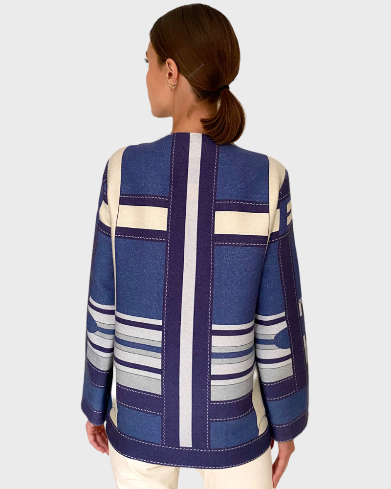 WOOL PRINTED JACKET: SIENA NAVY