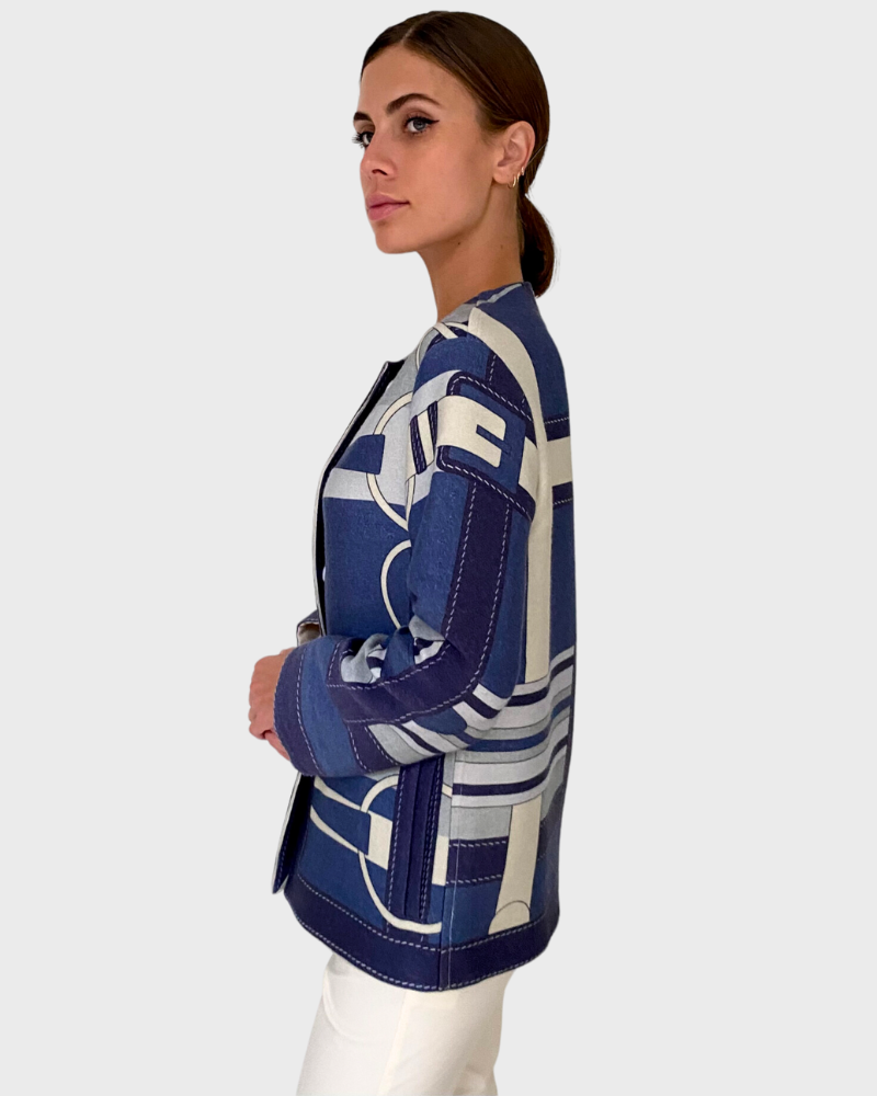 WOOL PRINTED JACKET: SIENA NAVY