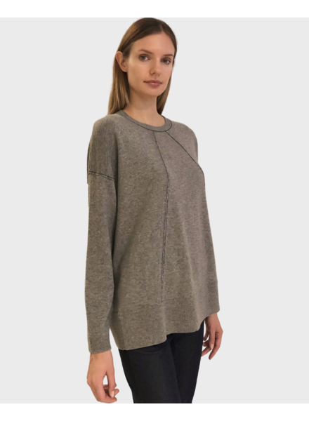 CASHMERE CREW NECK WITH CONTRASTING DETAILS:GRAY