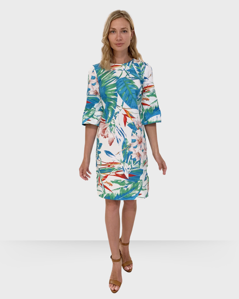 PRINTED COTTON DRESS: TROPICAL-PINK