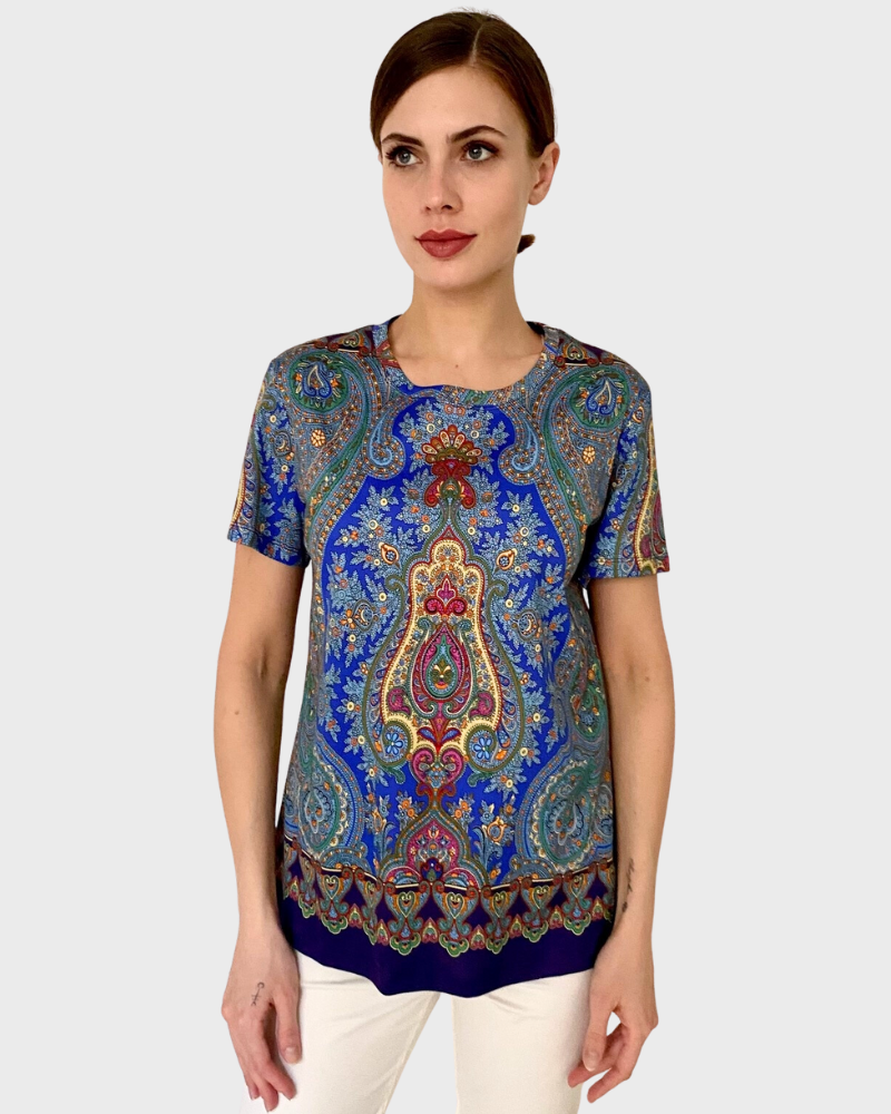 Navy Paisley Print Jersey Shirt