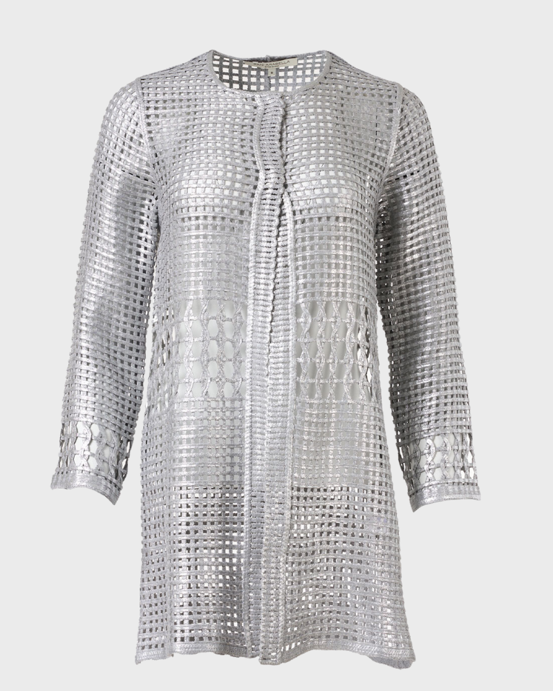 METALLIC COTTON LACE JACKET:SILVER