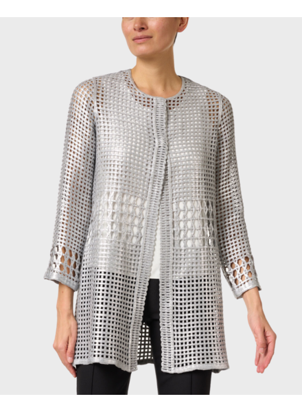 METALLIC COTTON LACE JACKET: SILVER