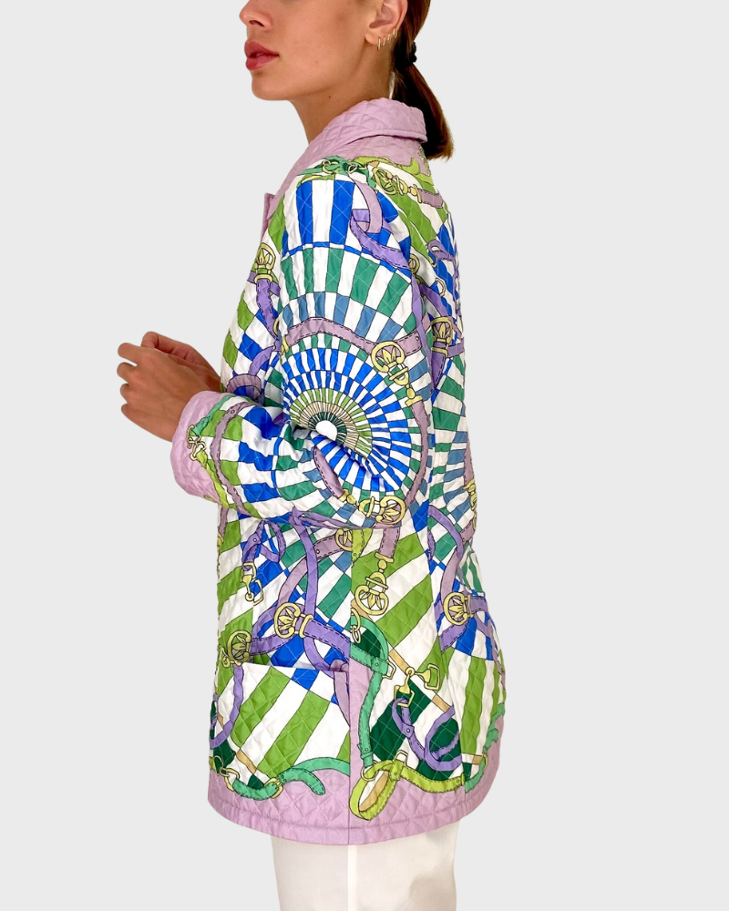 SILK PRINTED QUILTED JACKET: FIRENZE LIME