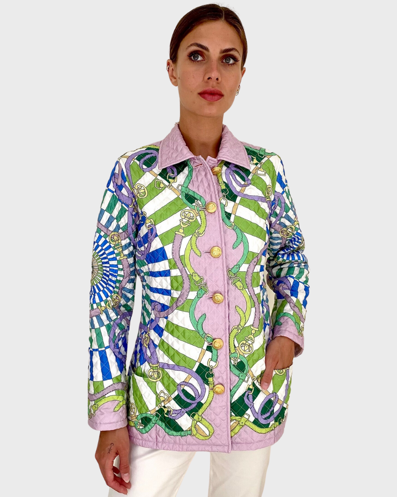 SILK PRINTED QUILTED JACKET: FIRENZE LIME