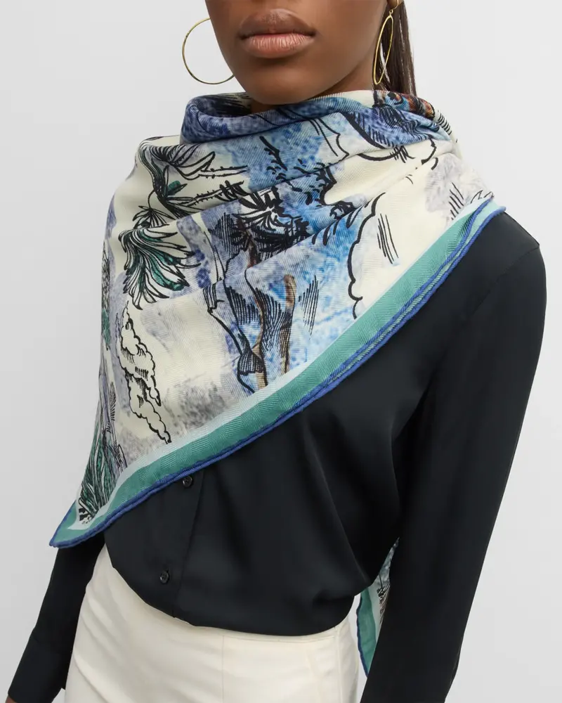 CASHMERE PRINTED SHAWL: CAIRO: BLUE