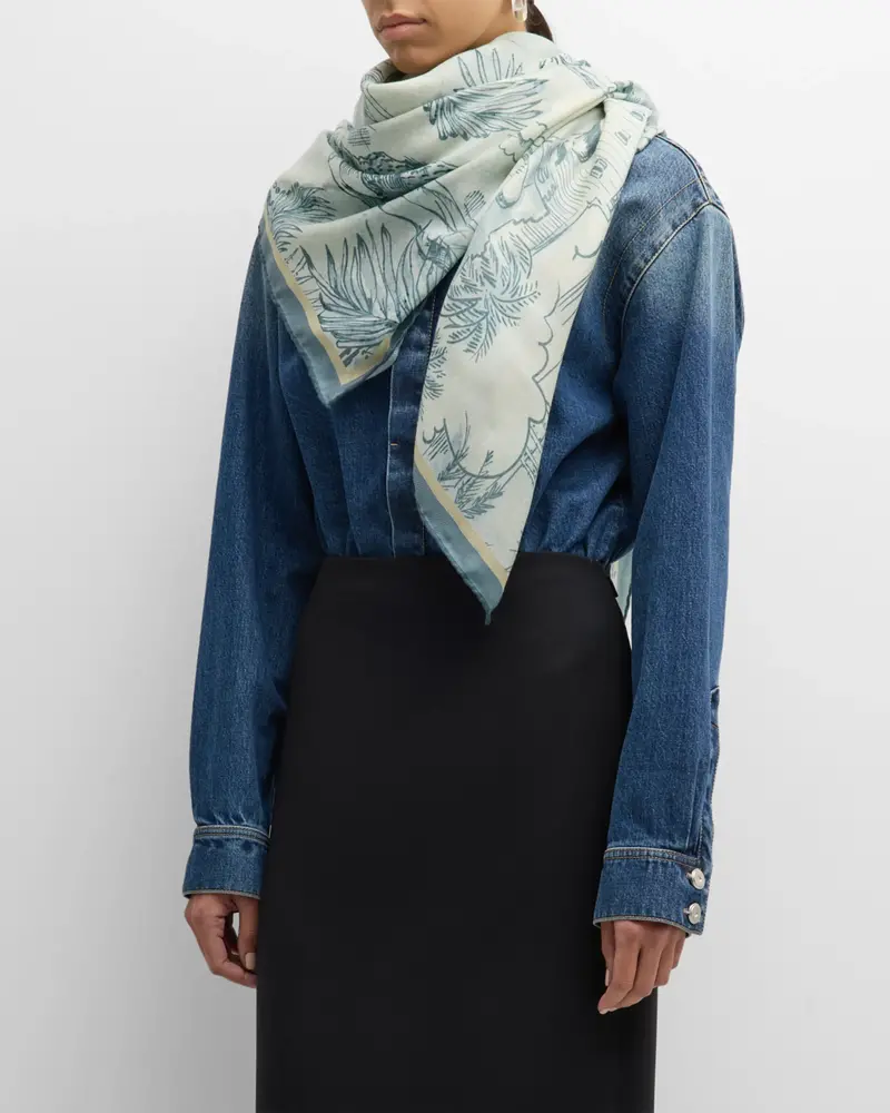 CASHMERE PRINTED SHAWL: CAIRO:  LIGHT BLUE