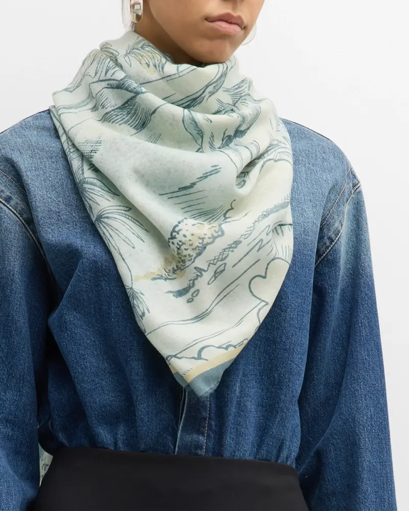 CASHMERE PRINTED SHAWL: CAIRO:  LIGHT BLUE