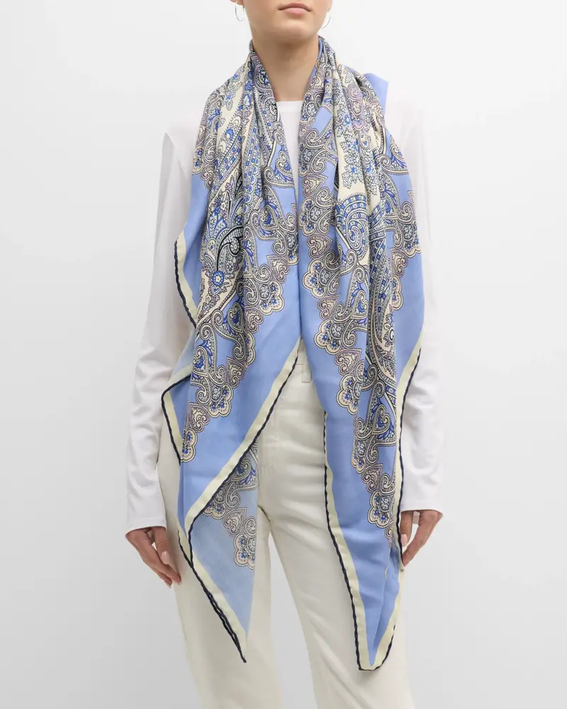 CASHMERE PRINTED SCARF: PAISLEY: LIGHT BLUE